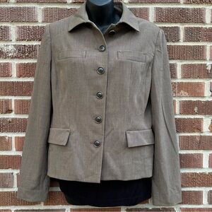 Rafaella NWT long sleeve fully lined Faux front pockets brown tweed blazer Sz 10